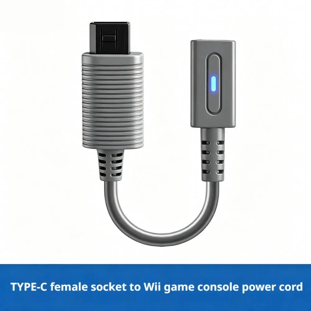 45W PD Type‑C Female to Wii Power Adapter Cable, 12cm Short Cord with Smart PD Decoy Chip, Stable Power Supply for Wii Console Qme
