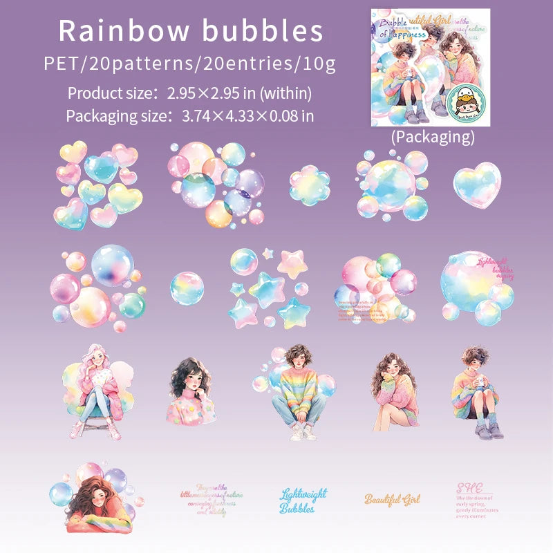 20 Sheets/Bag Character Colorful Bubble PET Sticker Pack, Fit for Scrapbooking DIY Frame, Collage Supplies, Scrapbook Qme 1