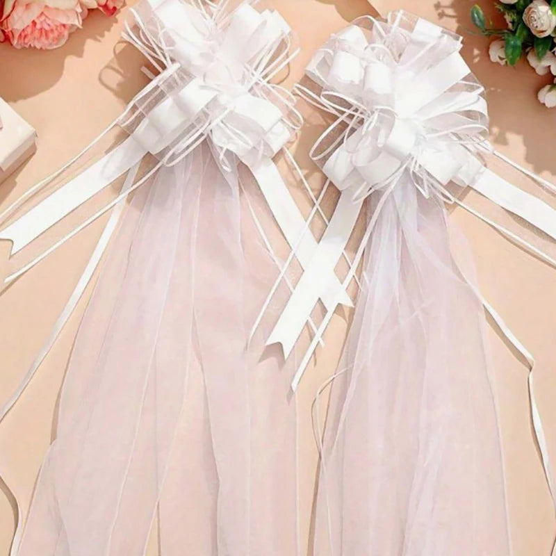 Church Wedding Pew Bows Long Tulle Tails Chair Aisle Decor Car Qme