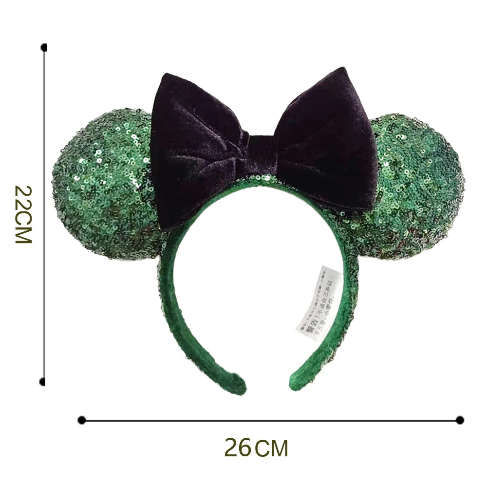 Luxury Green Mickey Mouse Ear Headbands Glitter Princess Party Decoration Cosplay Hair Accessories Hairband for girl Women Adult Qme