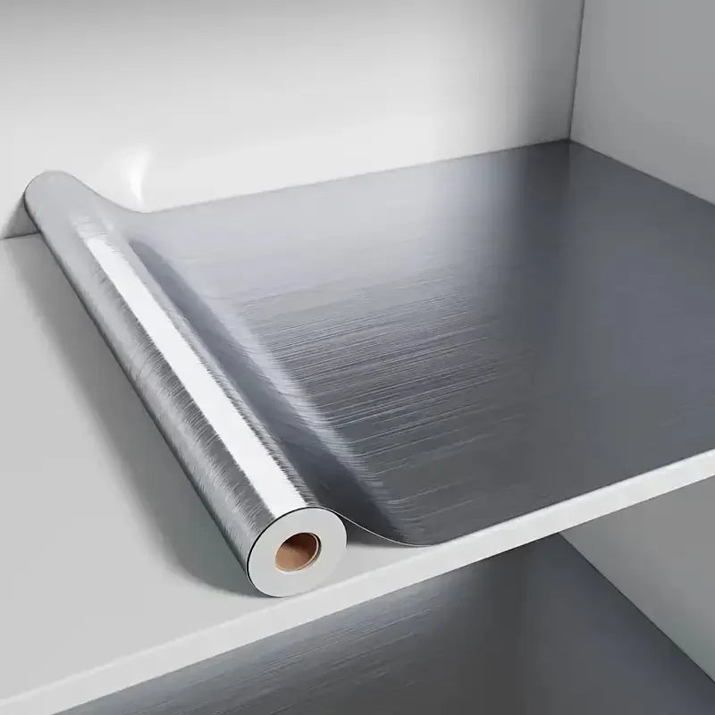 brushed silver wall sticker kitchen living room refrigerator countertop adhesive wallpaper stainless steel 40cm metal Waterproof Qme 1 40cmX5m