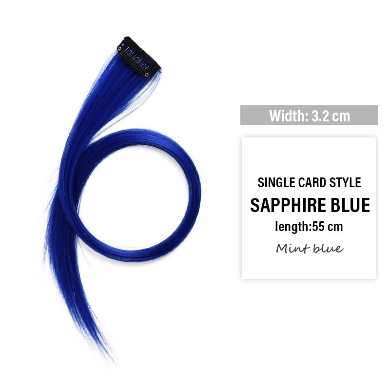 Colored Clip-in Hair Extensions - 55cm High-Temp Matte Fiber, Seamless Realistic Synthetic Fiber Hair Pieces Styling Accessories Qme sapphire