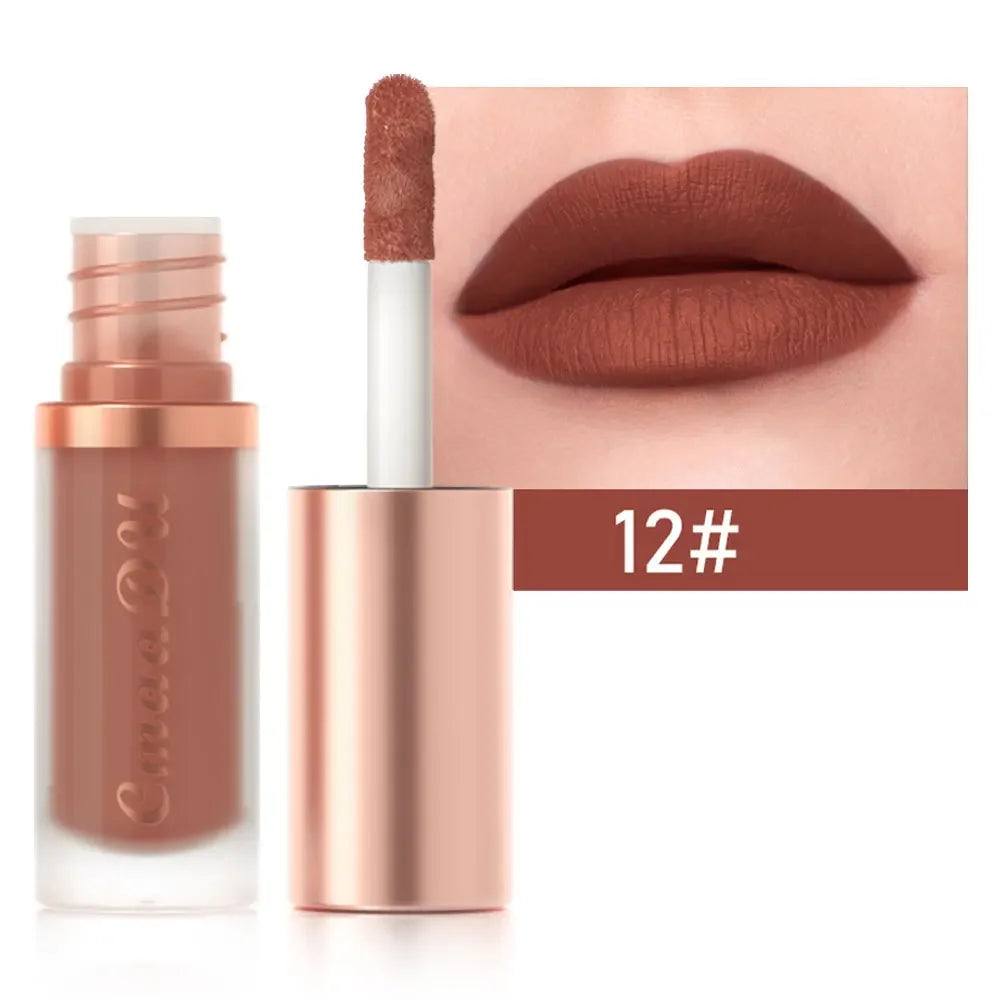 1pcs Waterproof Matte Velvet Lip Glaze Moisturizing Long Lasting Non-stick Cup Not Easy To Fade Lip Gloss Lipstick Makeup Qme 12