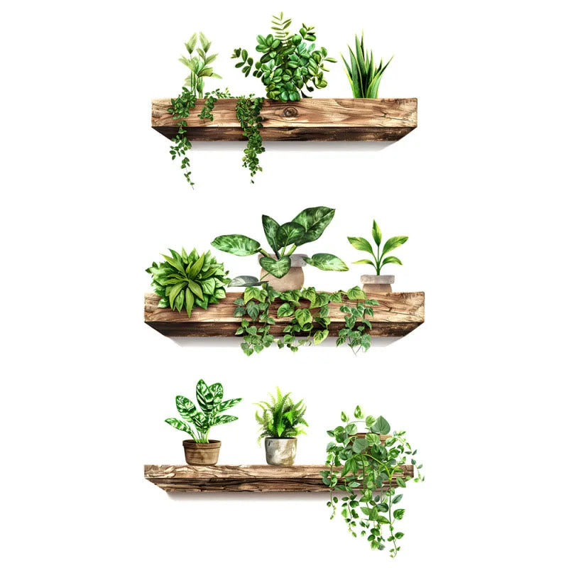 DIY Wall Art Creative Stickers Potted Plant Decals Self-adhesive Qme Green