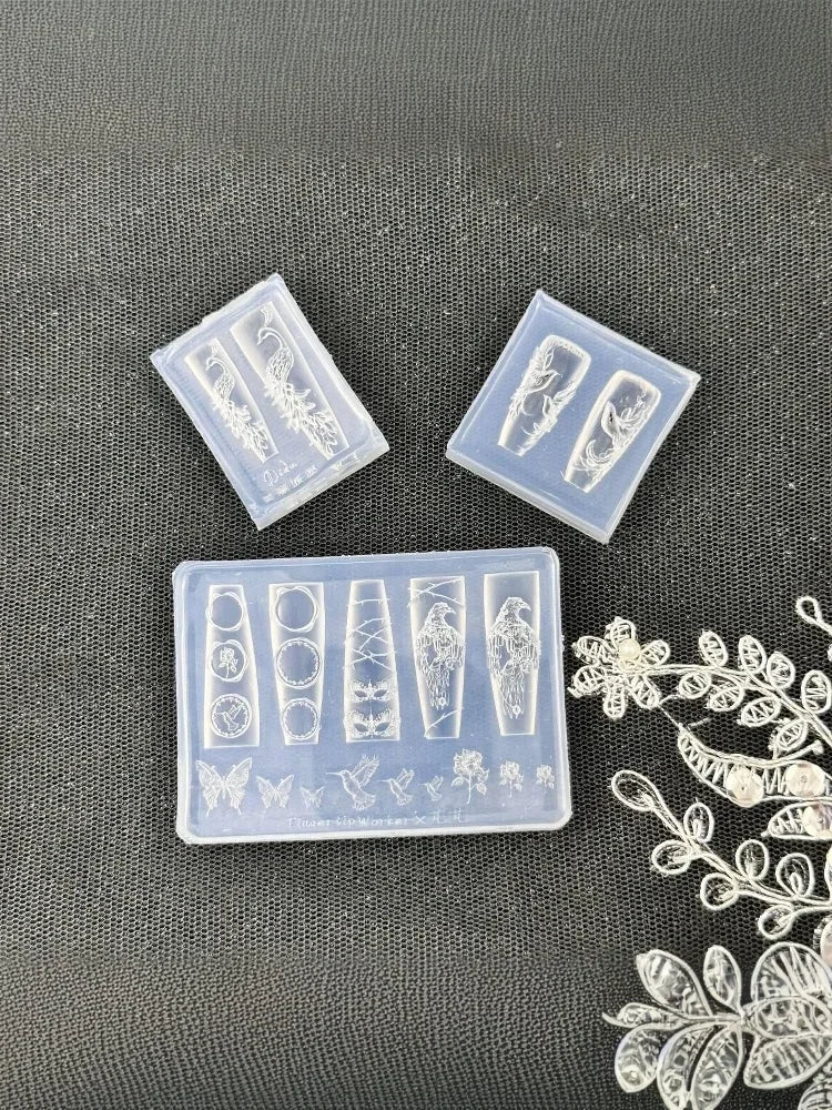 Falcon Peacock 3D Silicone Relief DIY Decoration Nail Art Templates Qme