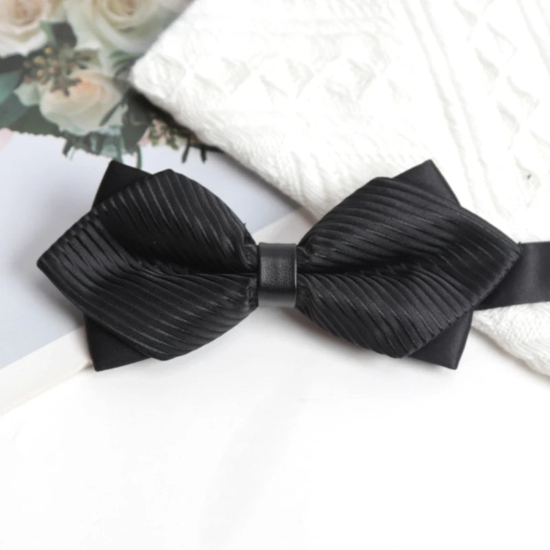Mens Ties Solid Black Bowtie Men British Double-layered Bowknot Qme A2