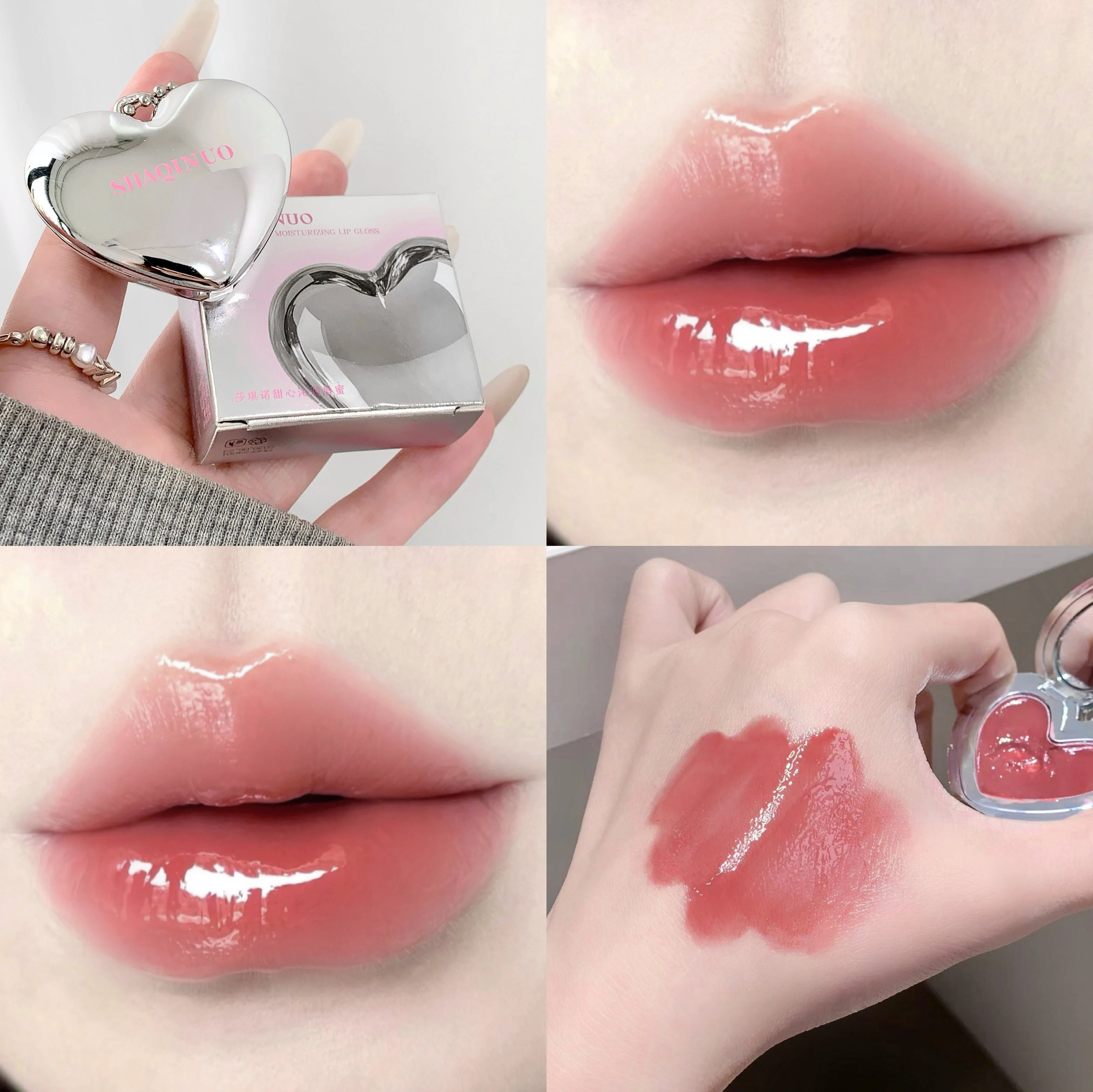 SHAQINUO Heart Shape Water Light Lip Llaze Mirror Pendant Lipstick Qme S9082-5