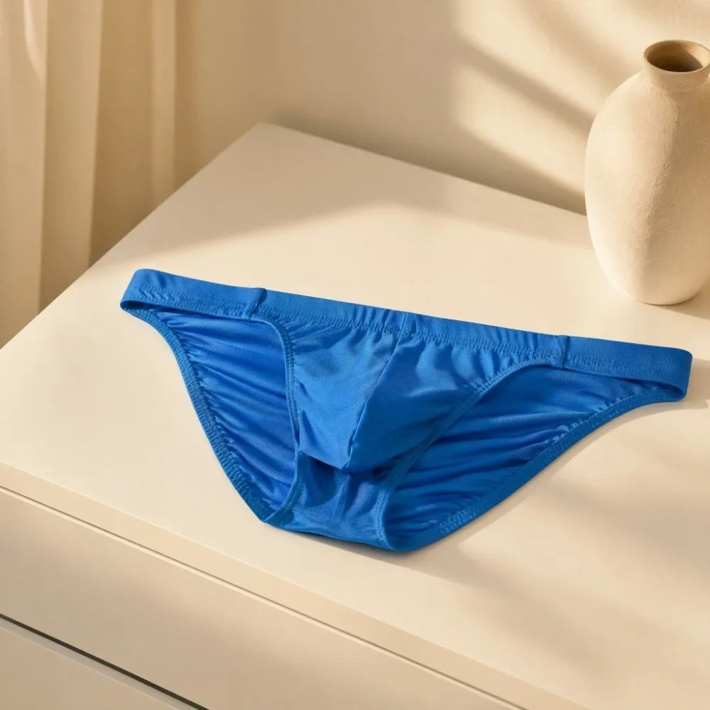 Triangle Men Ice Silk Briefs Low Waist Underpants Men's Triangle Panties Solid Color Underwear Male Seamless Briefs Men Qme