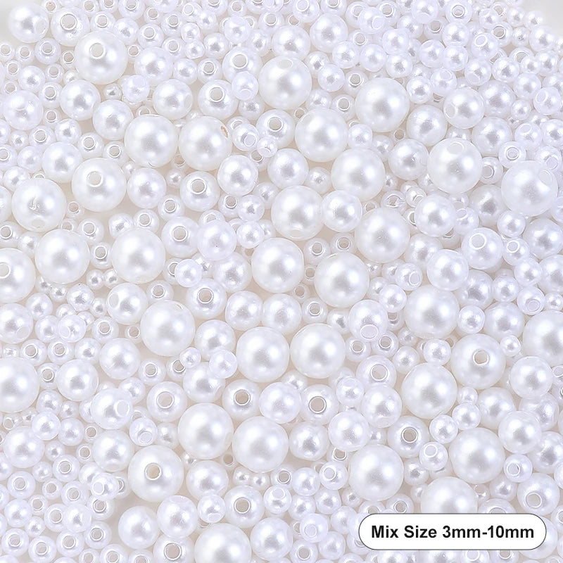 Mixed Size Acrylic Pearl Beads Round Tiny Craft Beads Loose Pearls for Jewelry Making DIY Craft Necklaces Bracelets 30g/pack Qme 1