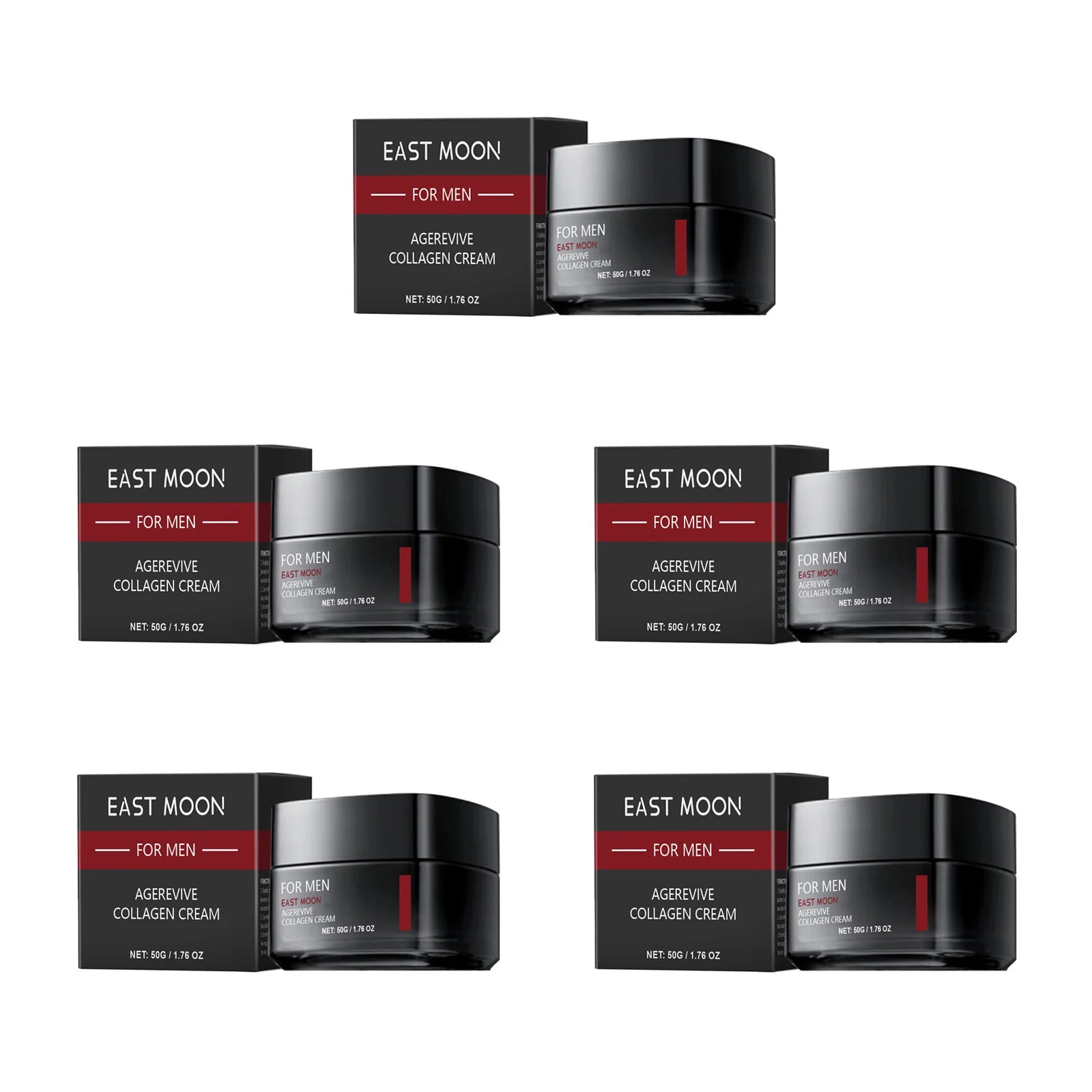 Men's Hyaluronic Acid Facial Cream Hydrating Tightening Brightening Collagen Tender Skin Non-Greasy Day/Night Care Moisturizer Qme 5 x 50g Boxed