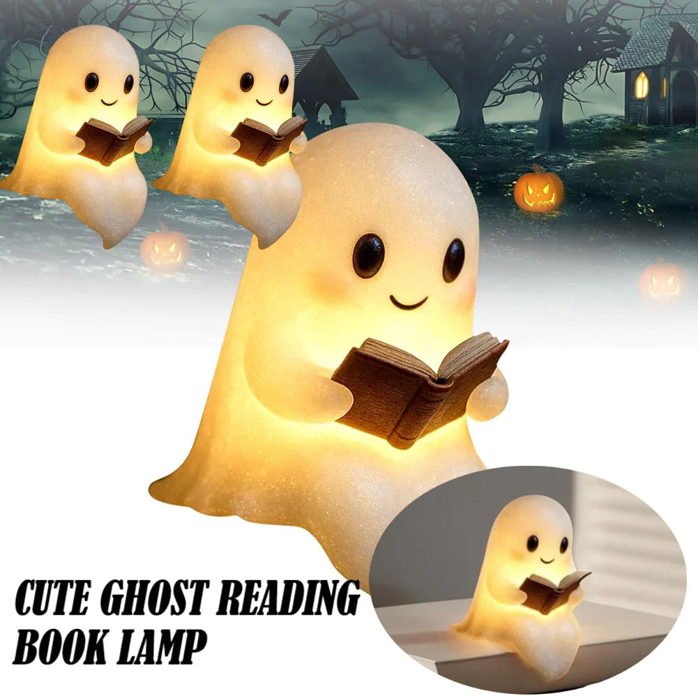 1/2PC LED Ghost Reading Book Lamp Cute Halloween Ghost Night Light Ghost Soft Reading Night Light for Bedroom Study Room Readers Qme