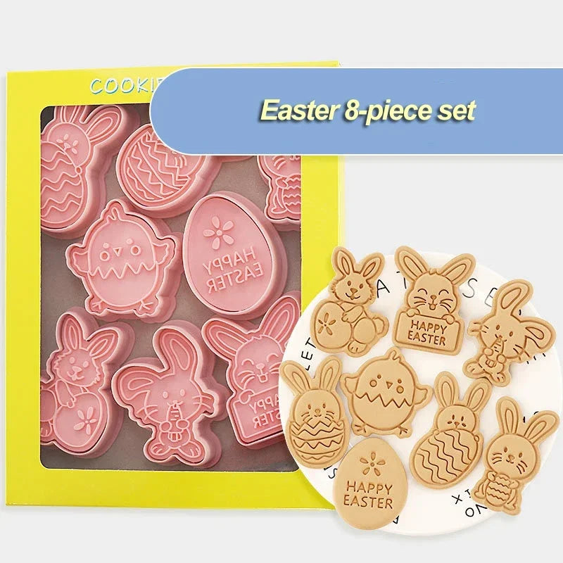 8 Pcs/Set DIY Christmas Biscuit Mould Plastic Cookie Cutter Cartoon Baking Mould Cookie Decorating Tools Baking Tools Qme Easter