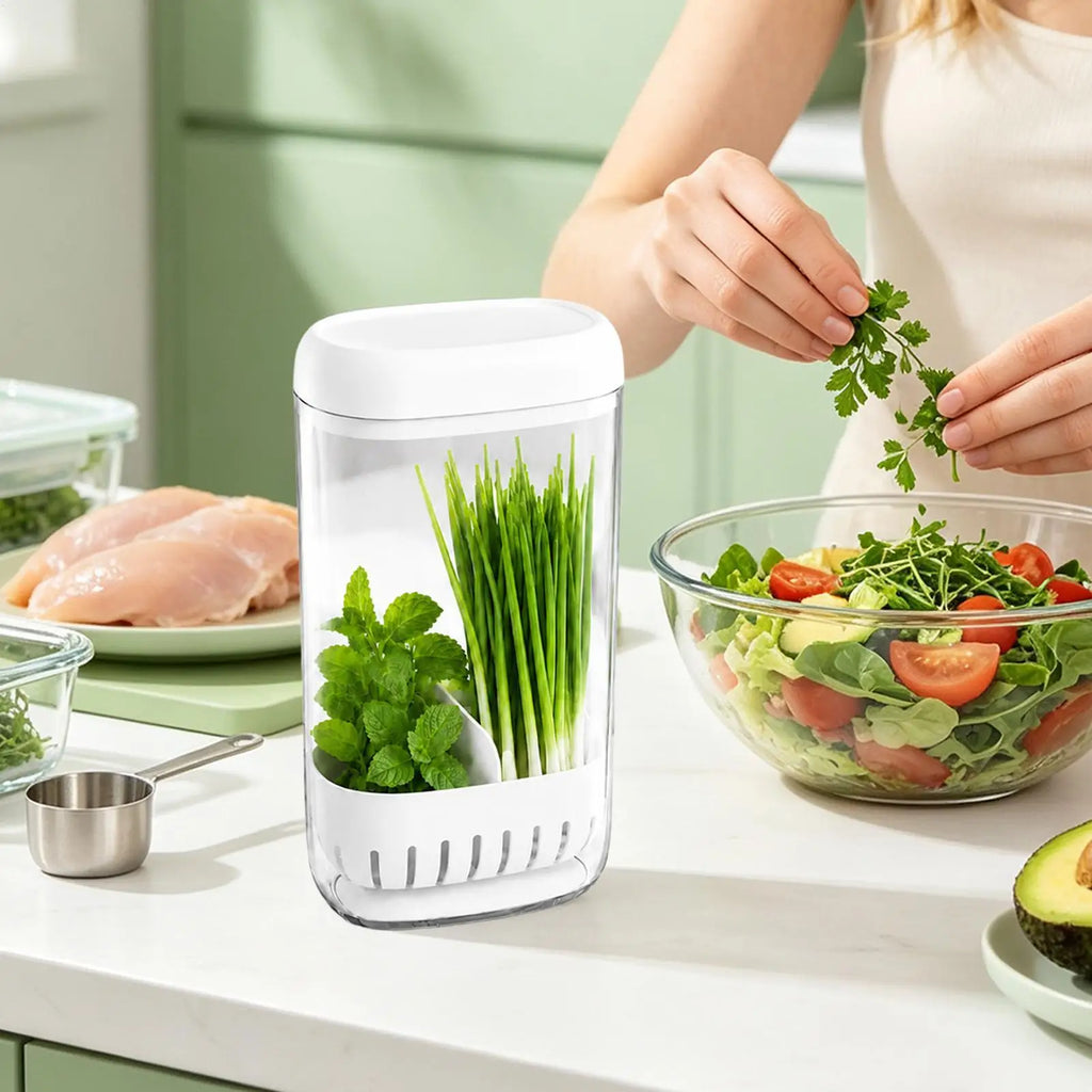 Cilantro Keeper Drainage Upright Space Saving Produce Saver Qme