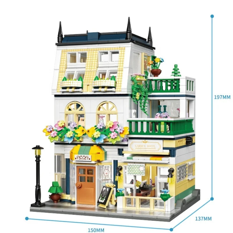 Mini Garden Hotel Model Building Blocks City Street House Construction Micro Bricks Display Toys Child Adult Boys Christmas Gift Qme Opp Bag