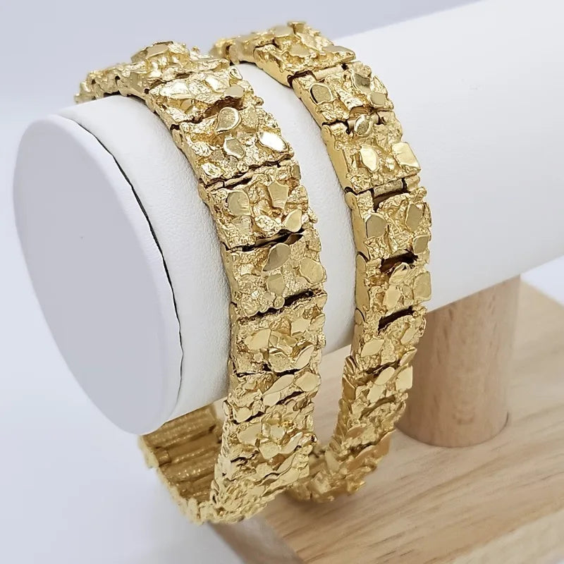Heavy-duty Embossed Gravel-textured Wide Men's Bracelet, Light Luxury Business Golden-speckled Metallic Strap-style Bangle Qme