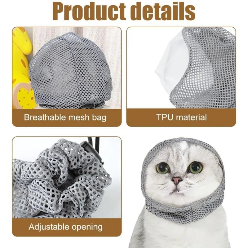Cat mouth cover, anti licking and bite breathable transparent mesh mask, suitable for cat beauty, nail trimming, bathing Qme