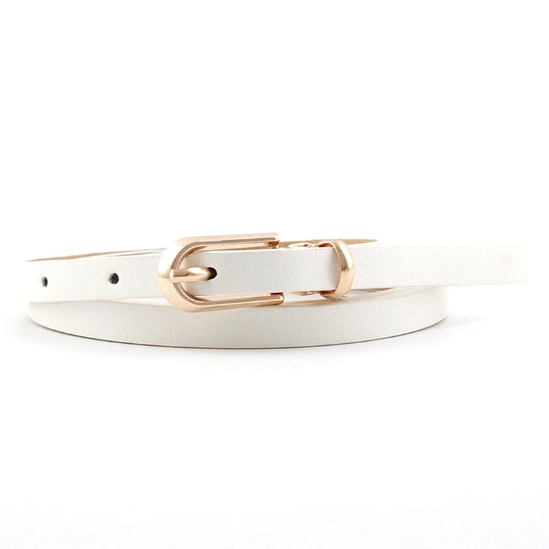 Fashion Black White Gray Women Belts Thin Waistband Pin Buckle Qme White