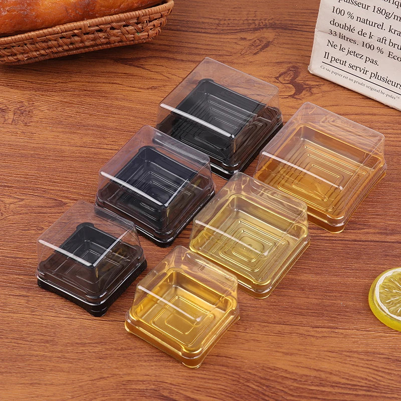 50Pcs Dessert Egg-Yolk-Puff BoxTransparent Square Plastic Muffin Packaging Boxes Moon Cake Container Baking Food Packing Qme