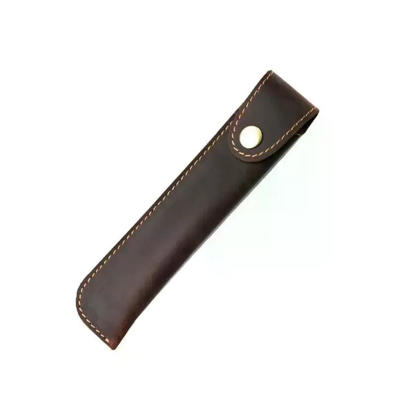 PU Leather Pen Holder Brass Snap Closure Fine Stitching Slim Pencil Qme