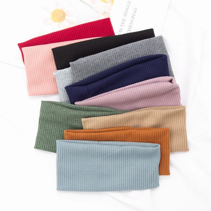 Women Solid Yoga Knitted Headband Cotton Wide Turban Twisted Knotted Qme