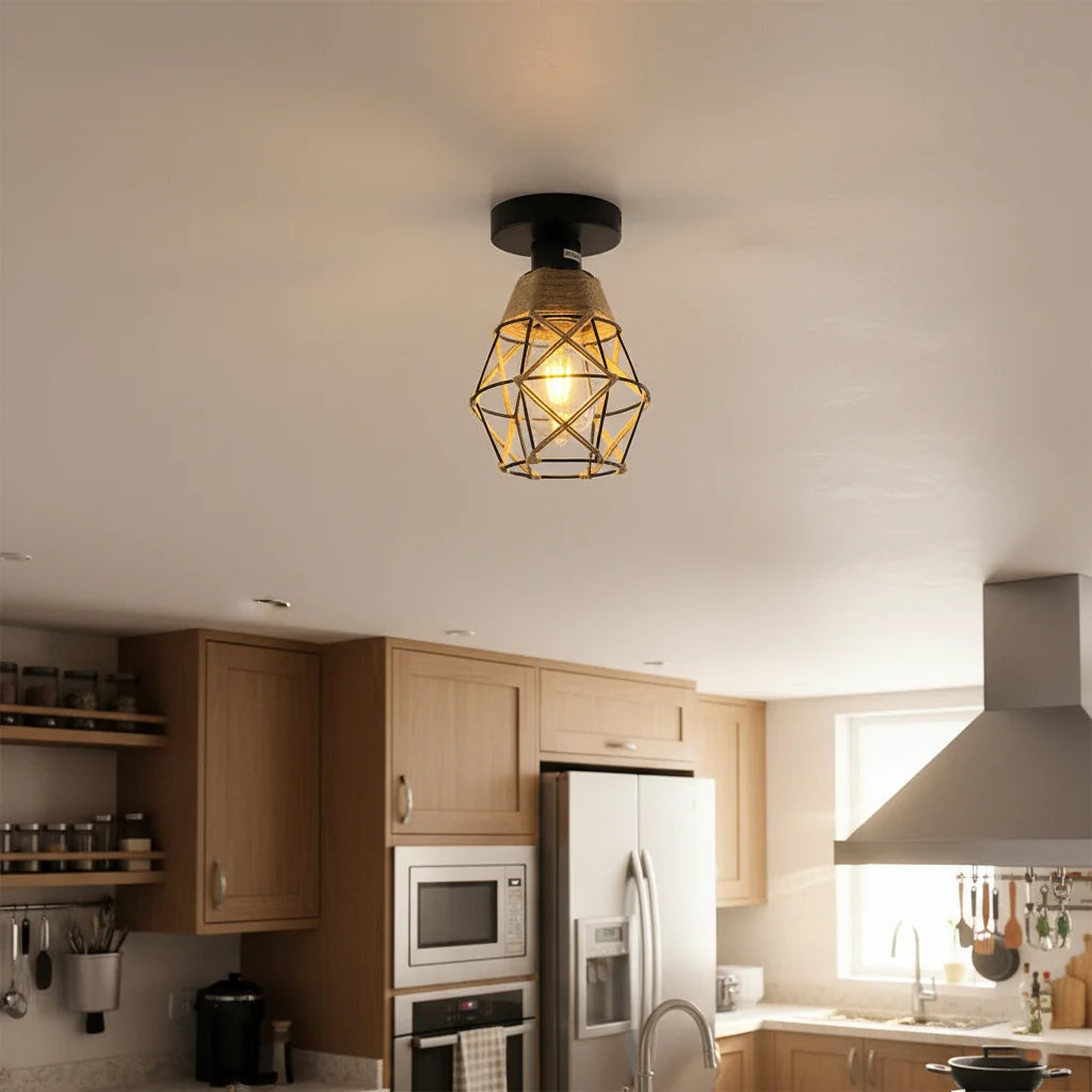 Ceiling Light E27 Iron Lamp Body Indoor Lighting Lights For Aisle Bedroom Vintage Ceiling Metal Cage Fixture Lights 110-240V Qme