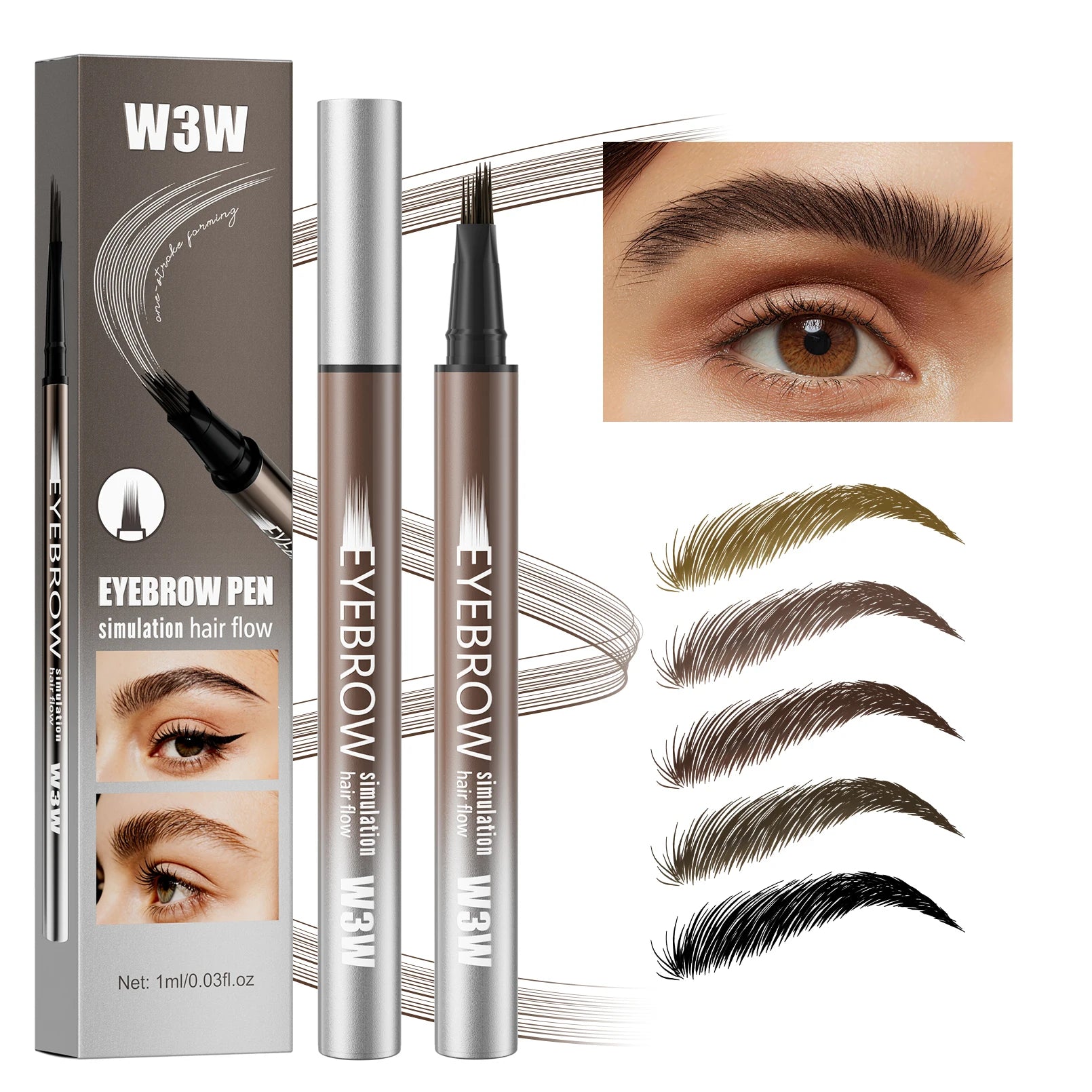 Waterproof Sweat-proof Liquid Eyebrow Pen, 5 Colors, Long Lasting Smudge-proof, Natural Wild Brow Makeup for Women Qme