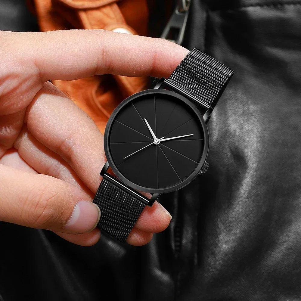 Minimalist Men's Fashion Watches Simple Men Business Ultra Thin Stainless Steel Mesh Belt Quartz Watch relogio masculino Qme