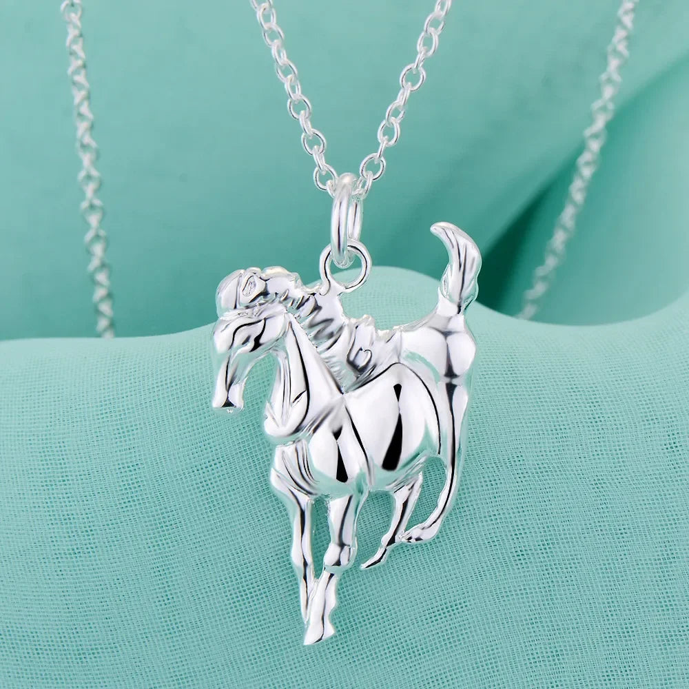 Fashion brand 925 Sterling Silver Necklace For Women luxury Wedding Jewelry elegant horse pendants chain neckalce Qme