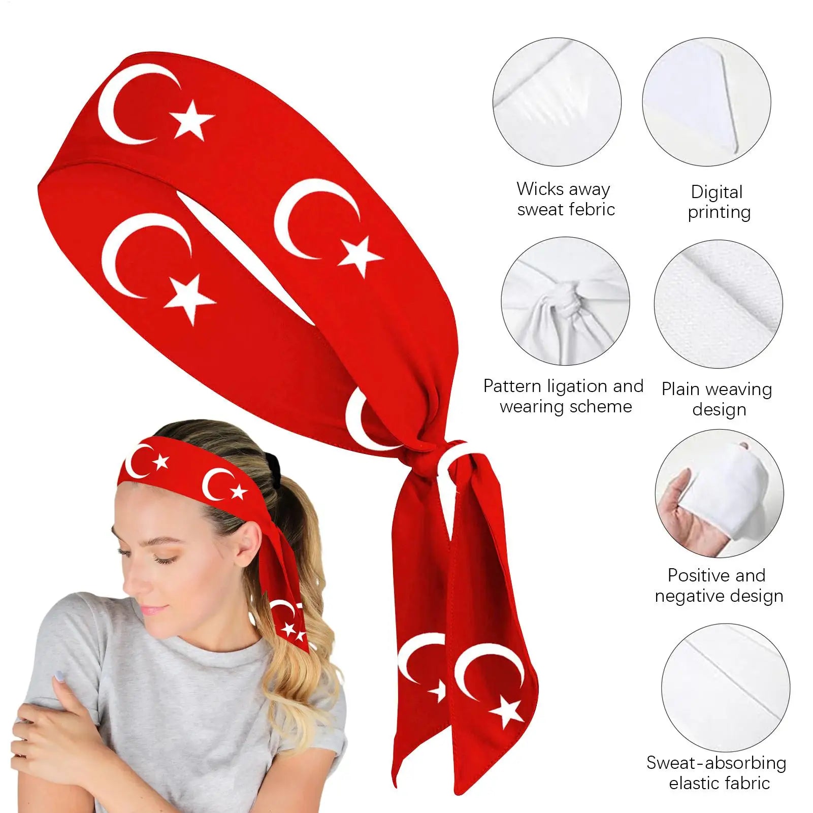 1pcs Running Headbands Turkey Flag Tie Running Headbands Breathable Female Sports Headscarf For Running Football Yoga Hiking Qme