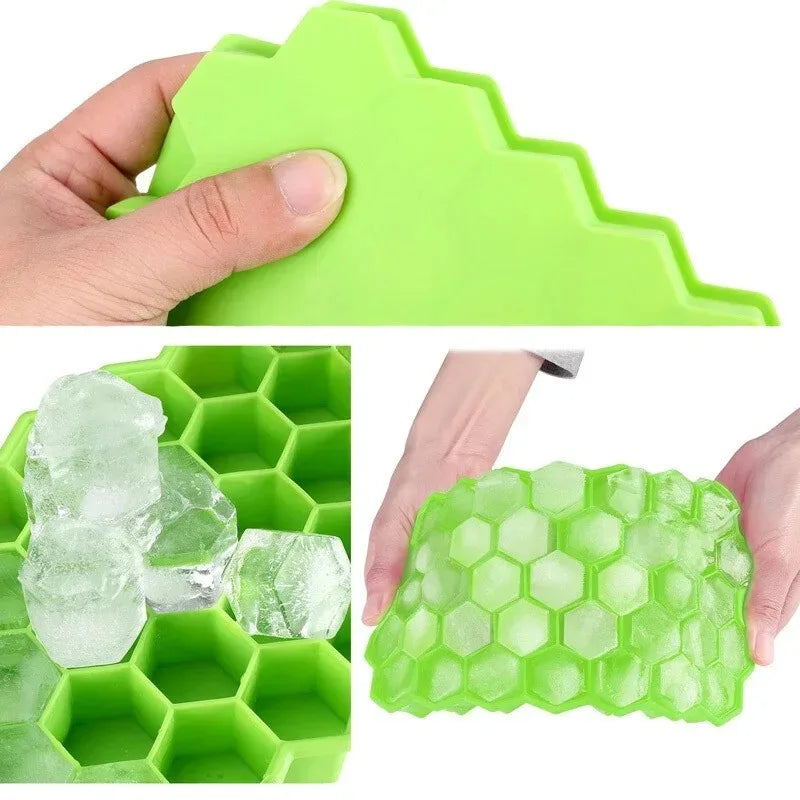 Honeycomb Silicone Ice Cube Mold 37 Grid Large Capacity Ice Tray with Lid Food Grade Reusable Ice Maker Large Capacity Ice Qme