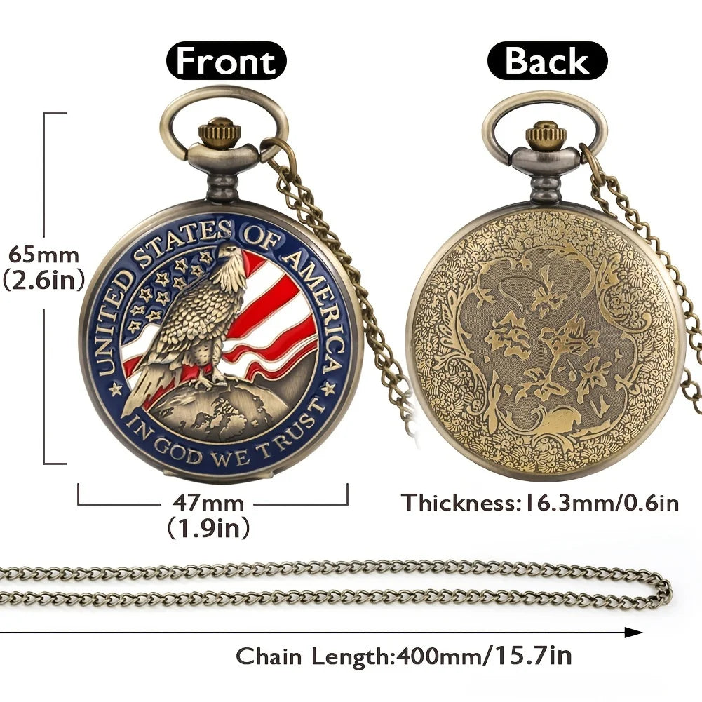 1pc Antique Bronze American Pocket Watch Pendant - Unique Collectible Timepiece with Vintage Charm Qme