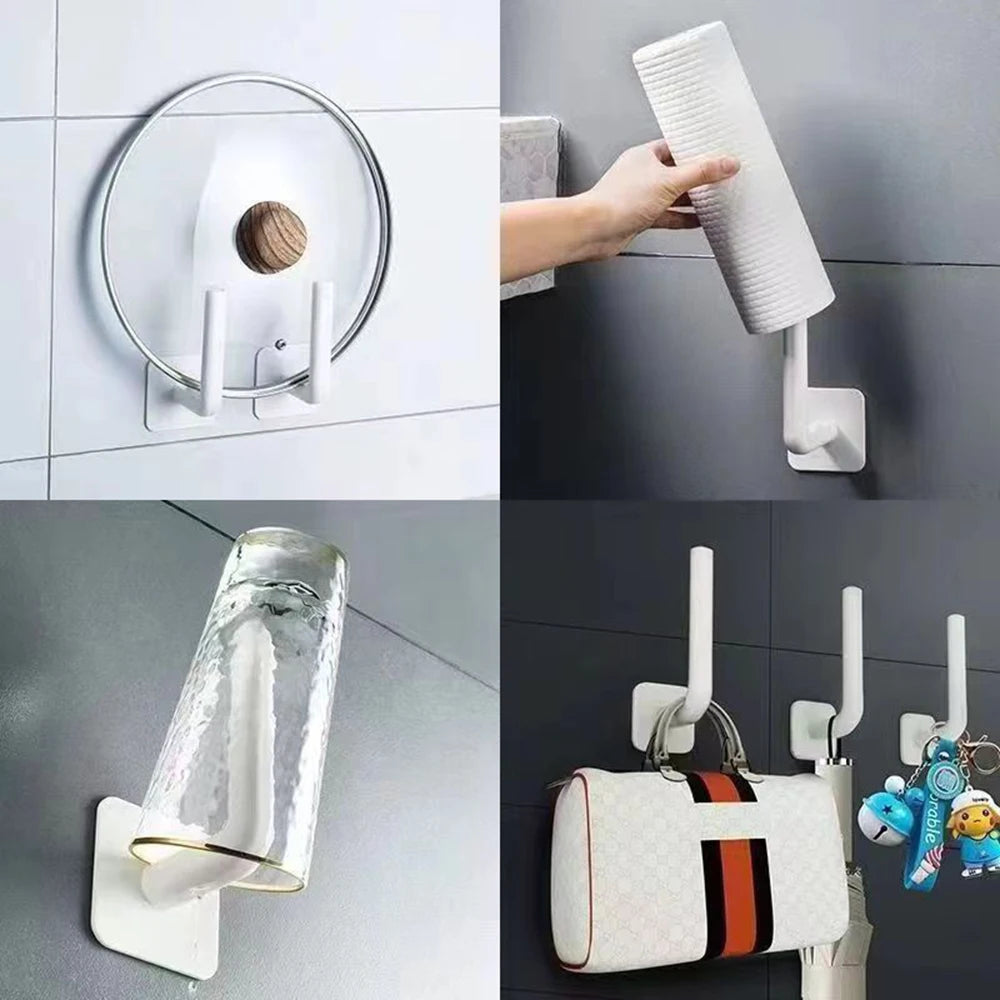2Pcs No Hole Multifunctional Hooks Lazy Rag Hangers Kitchen Wall Mounted Paper Towel Organiser Qme
