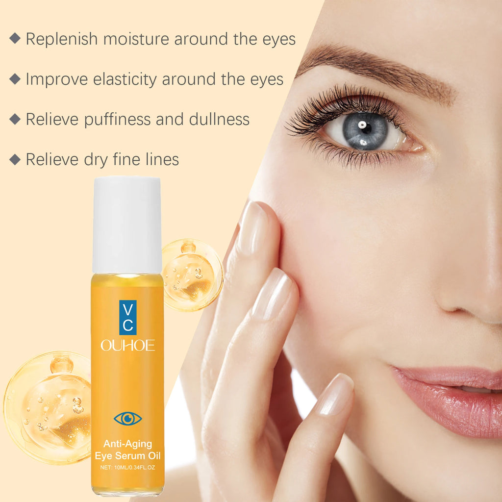 Anti Aging Eye Serum Oil Brightening Firming Fade Fine Lines Remove Puffiness Dark Circles Hydrating Smooth VC Eye Essence Oil Qme