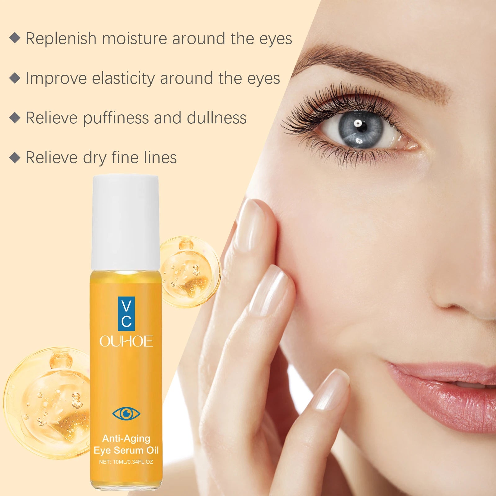Anti Aging Eye Serum Oil Brightening Firming Fade Fine Lines Remove Puffiness Dark Circles Hydrating Smooth VC Eye Essence Oil Qme