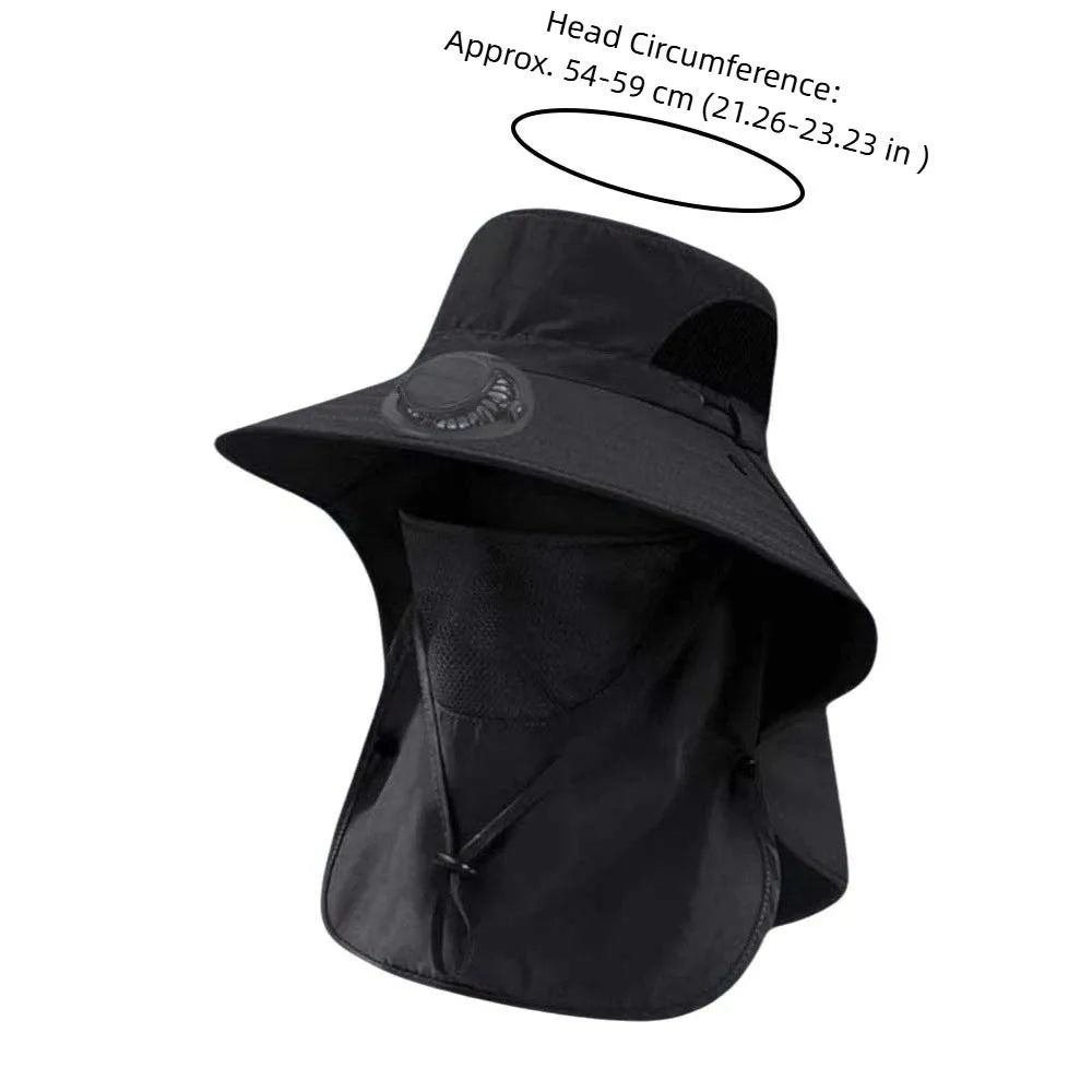 Portable Solar Rechargeable Fan Hat Adjustable Shawl Fishing Sun Qme