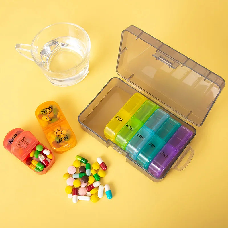 7 Days 14 Grids Pill Organizer Portable Weekly AM PM Medicine Case Qme