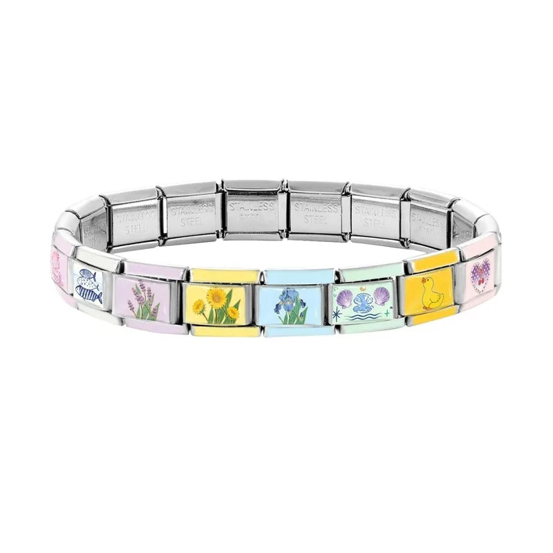 New Y2k Cute Yellow Duck Sunflower Cat Italian Charm Link Fit 9mm Stainless Steel Bracelet DIY Making Jewelry Bead For Women Men Qme