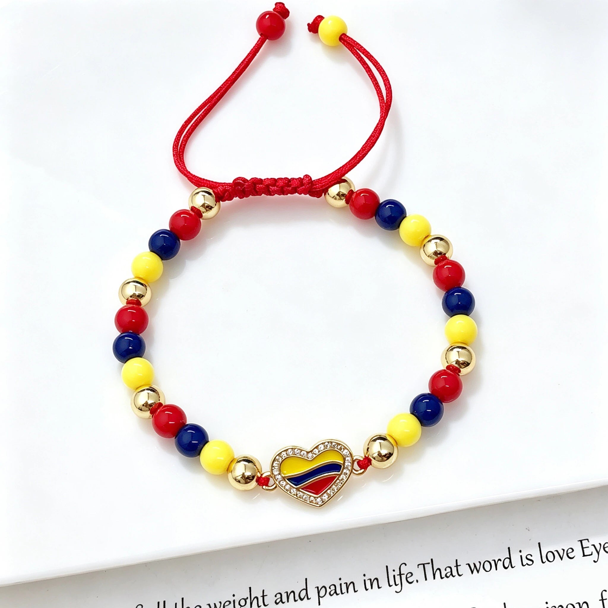 Yellow Blue Red Beads Braided Lucky Red Cord-Venezuela Colombia Flag Bracelet Adjustable Patriotic Enamel Jewelry for Men Women Qme 4