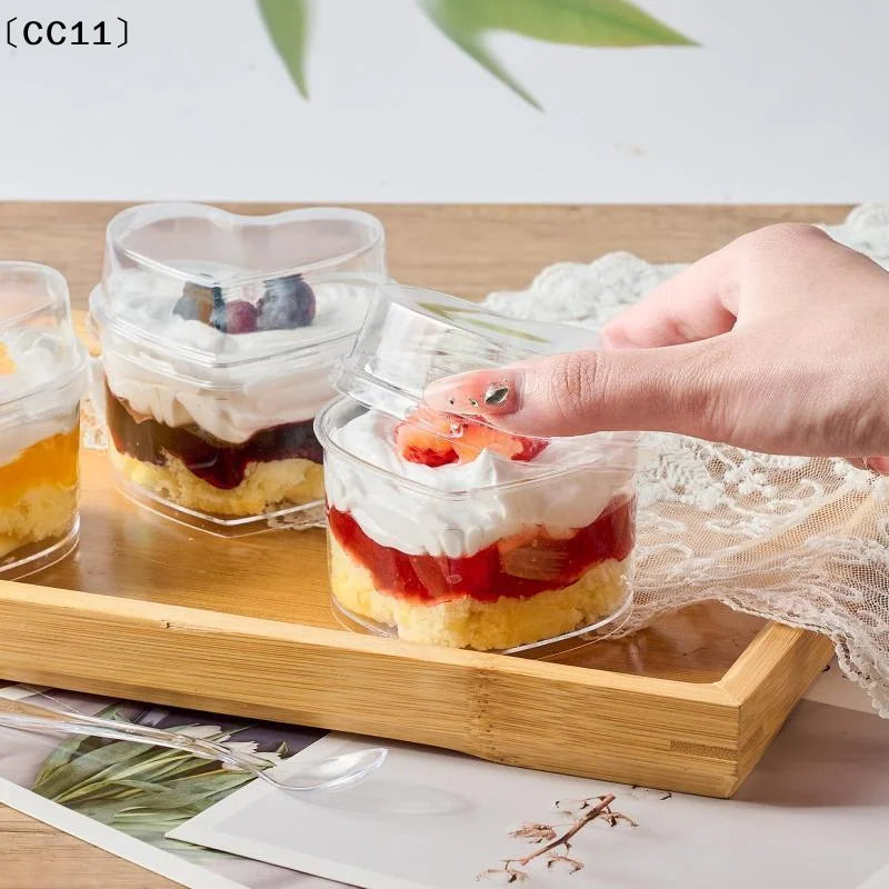 Heart Shaped Clear Plastic Dessert Cups Lids Reusable Food Grade Qme