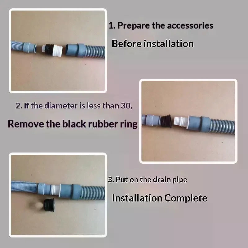 Washing Machine Drain Hose Extension Adapter | 25mm/30mm Diameter Connector, Plastic Material Qme
