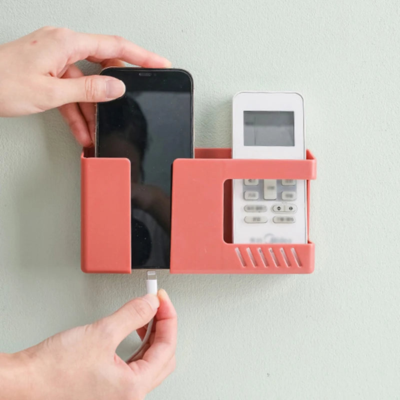 1PC Wall-Mounted Non-Punching Remote Control Storage Box Rack TV Air Conditioning Mobile Phone Charging Rac Qme