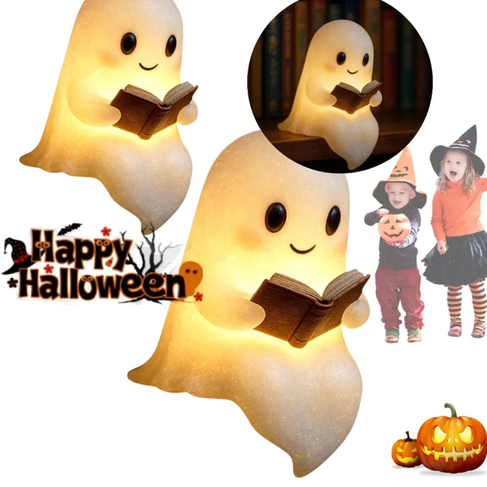 1/2PC LED Ghost Reading Book Lamp Cute Halloween Ghost Night Light Ghost Soft Reading Night Light for Bedroom Study Room Readers Qme