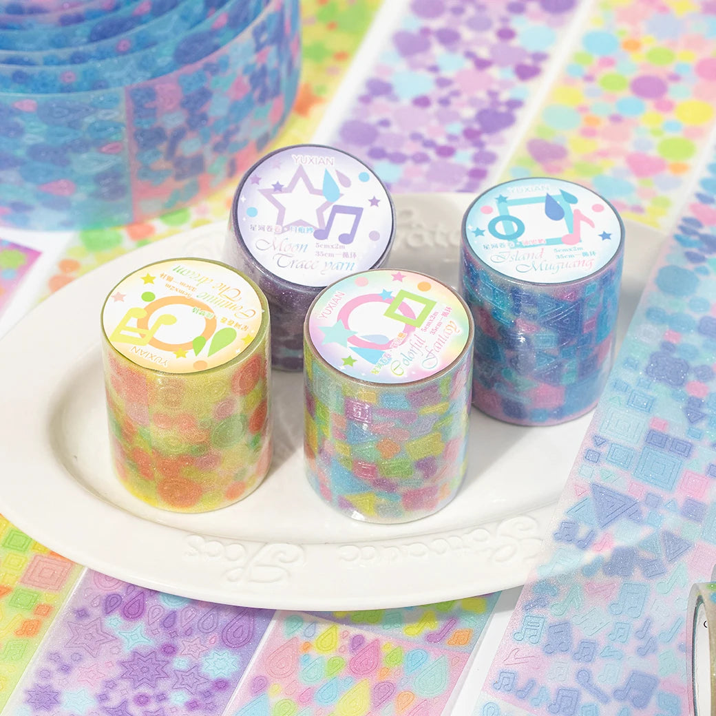 Cute Y2K Glitter Ins Style Decoration Adhesive PET Tape Planner Handbook DIY Scrapbooking Journal Collage Material Stickers Qme Four random options HOT SALE