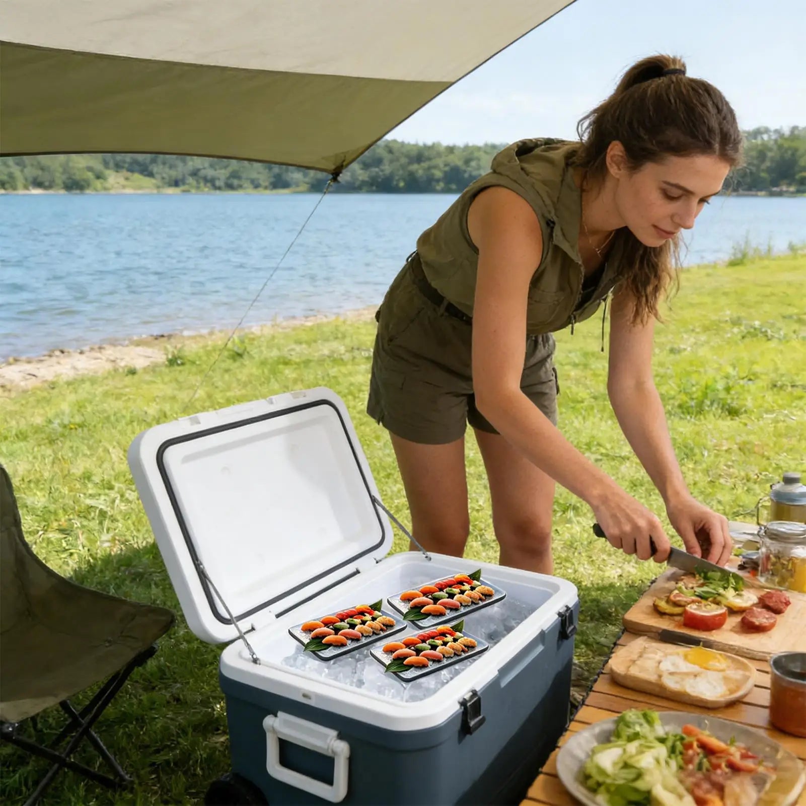 Stainless Steel Ice Reusable Lunch Cooling Box Plate Women Men Qme