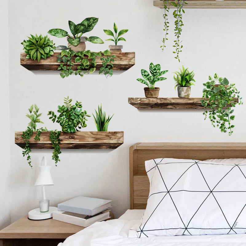 DIY Wall Art Creative Stickers Potted Plant Decals Self-adhesive Qme