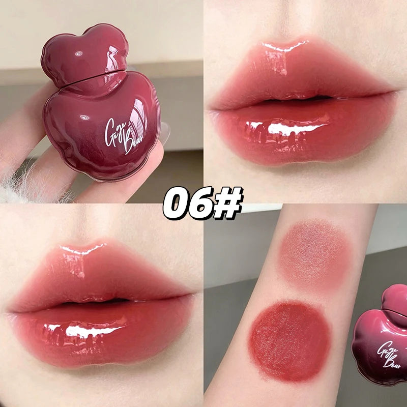 Gege Bear Heart Shape Water Light Lip Llaze Mirror Lipstick Gloss Qme GX1373-6