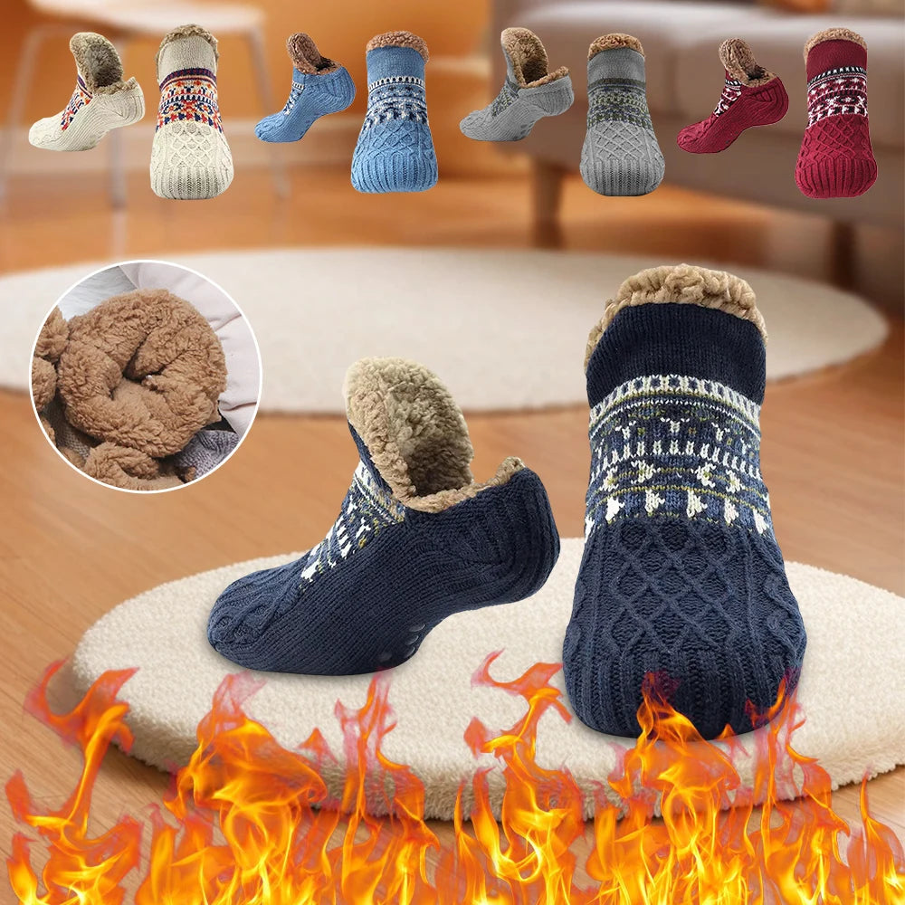 Thickened Floor Socks Women Men Home Slippers Socks Non Slip Knitted Carpet Sock Winter Thermal Sleeping Socks Christmas Gifts Qme