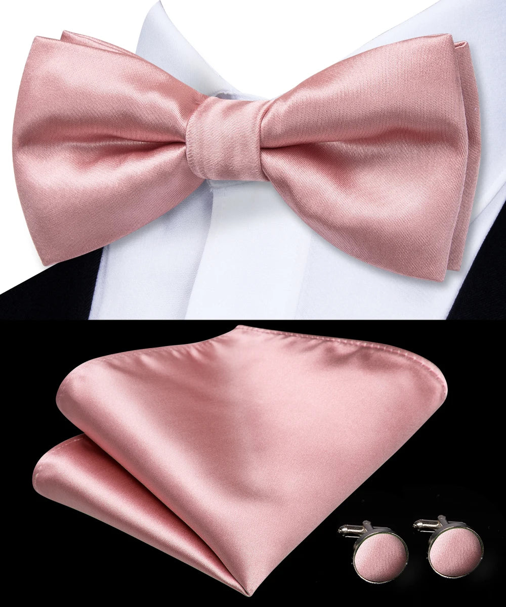 Hi-tie Dusty Pink Silk Mens Solid Sage Green Pre-tied Bow Tie Hanky Qme