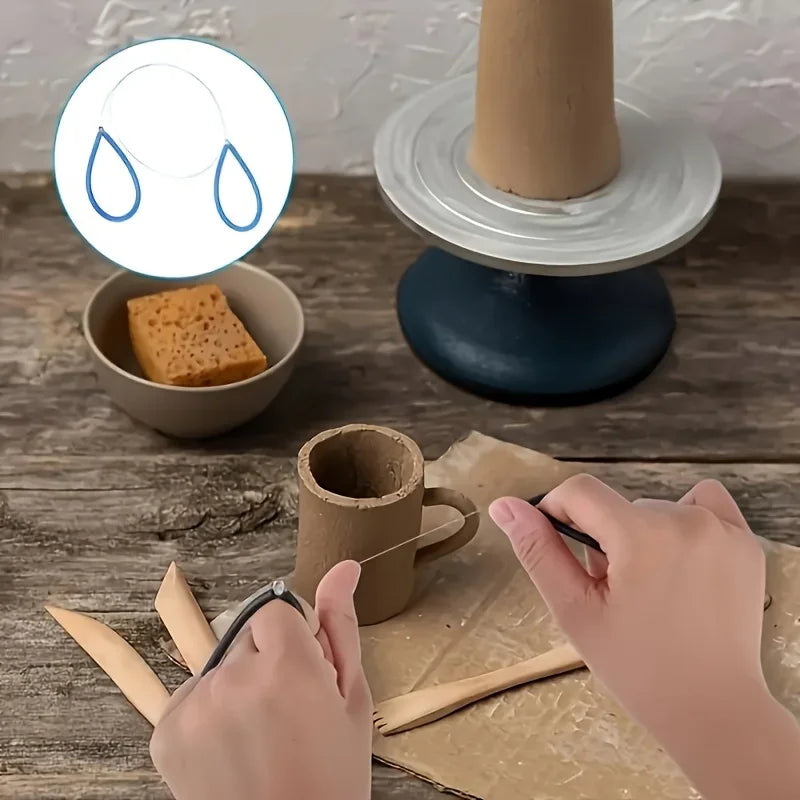Handheld Ceramic Clay Cutter Tool - Metal Blade with Ergonomic Plastic Handle for Pottery Wheel Forming, Sculpting Qme