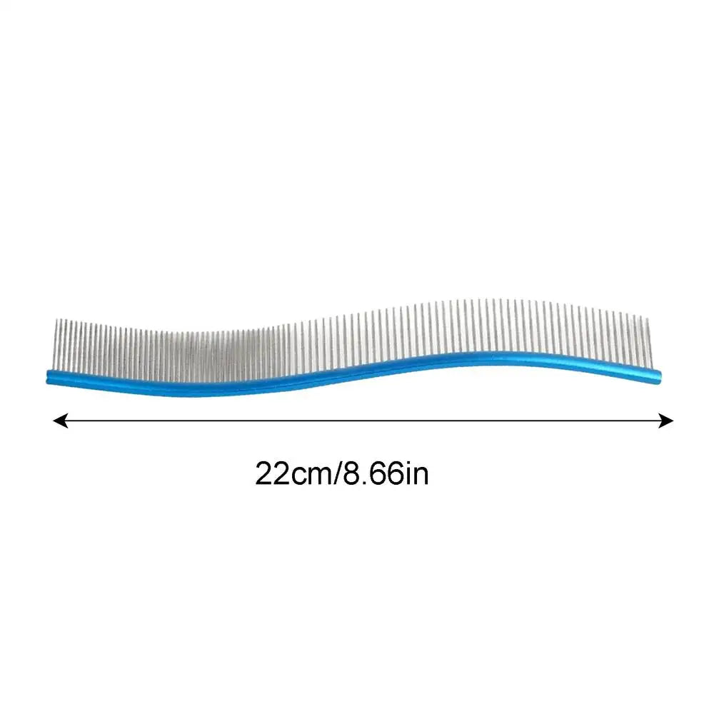 Dog Comb Pet Grooming Hair Removal Curved Comb Pet Comb Metal Teeth Comb for Dogs & Cats Pet Hair Comb for Home Grooming Removes Qme Blue CN
